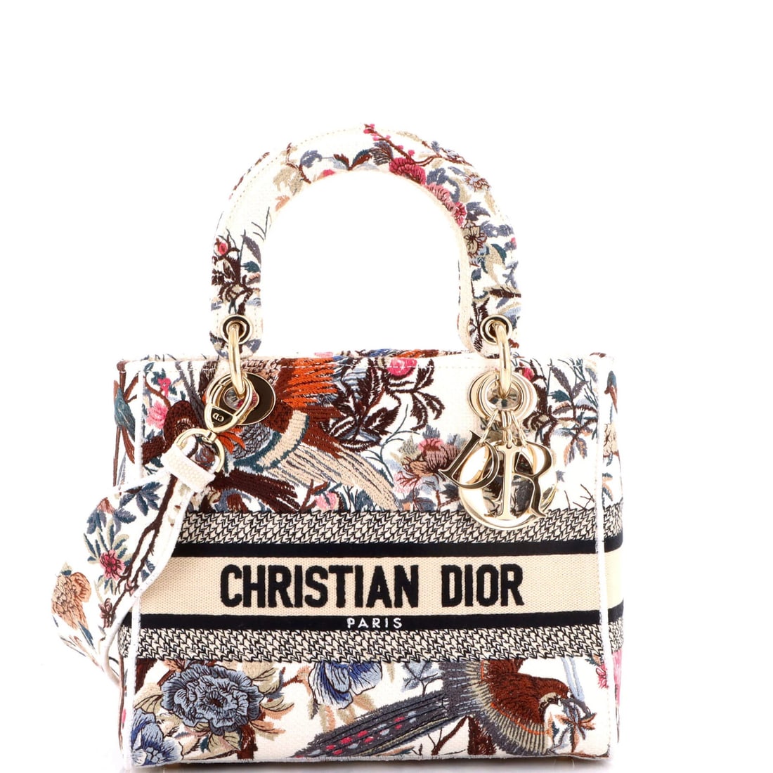 Christian Dior Lady D-Lite Canvas Bag in Medium: Christian Dior Lady D-Lite Canvas Bag in Medium The Christian Dior Lady D-Lite Canvas Bag is a vibrant and eye-catching accessory that boasts a unique multicolor print on its exterior canvas. With