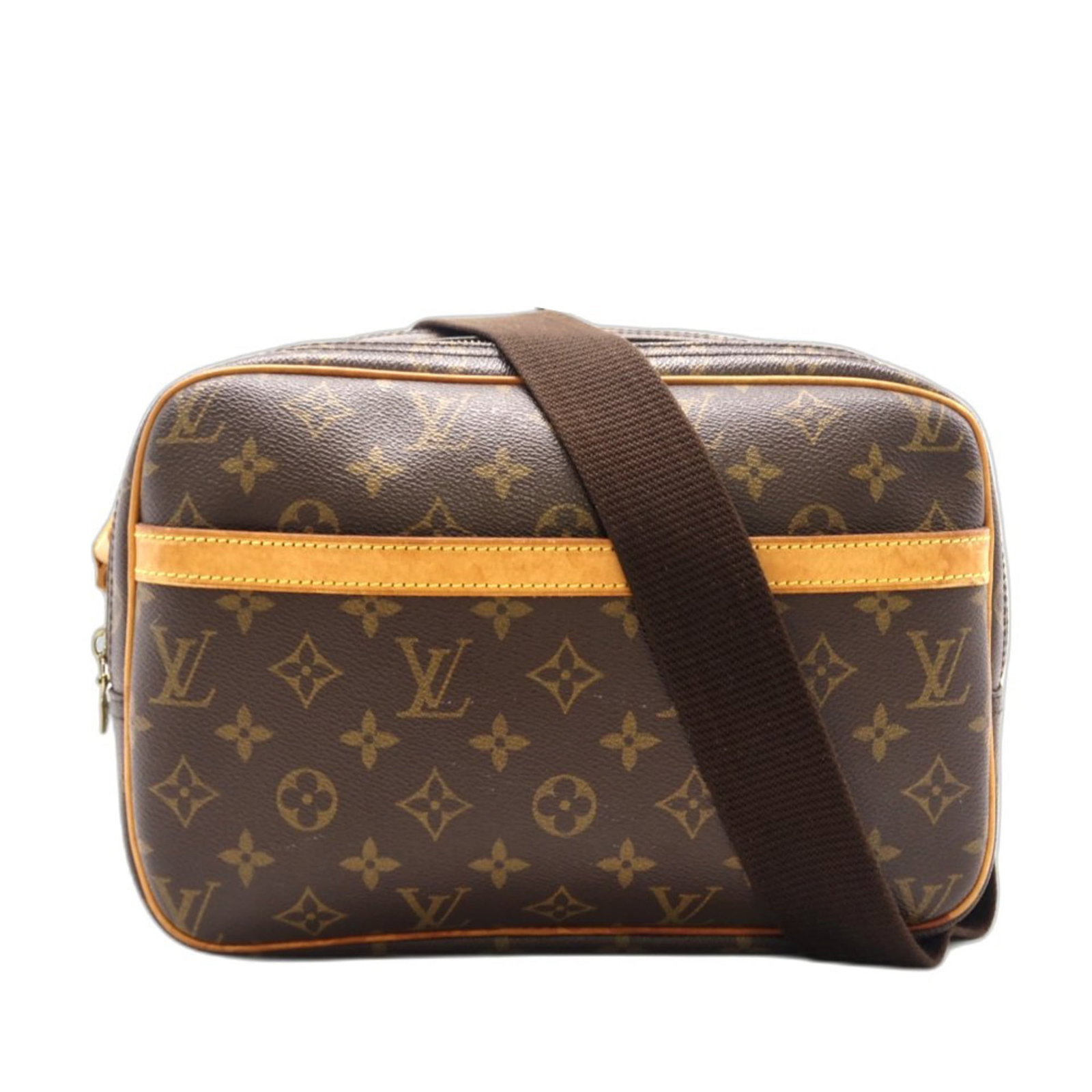 Louis Vuitton Coated Canvas Leather Shoulder Bag: Louis Vuitton Coated Canvas Leather Shoulder Bag A timeless Louis Vuitton shoulder bag, crafted from durable coated canvas and supple leather, boasts a classic brown hue that exudes sophistication.