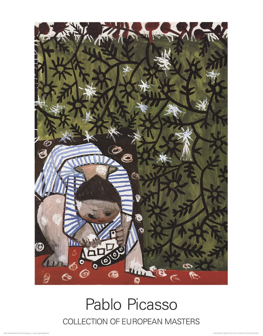 Green PABLO PICASSO Enfant jouant 35.5" x 27.5" Poster 1995 Cubism Multicolor: Green PABLO PICASSO Enfant jouant 35.5" x 27.5" Poster 1995 Cubism Multicolor Experience the vibrant colors and dynamic Cubism of Pablo Picasso's 1995 masterpiece, Enfant jouant, in this stunning