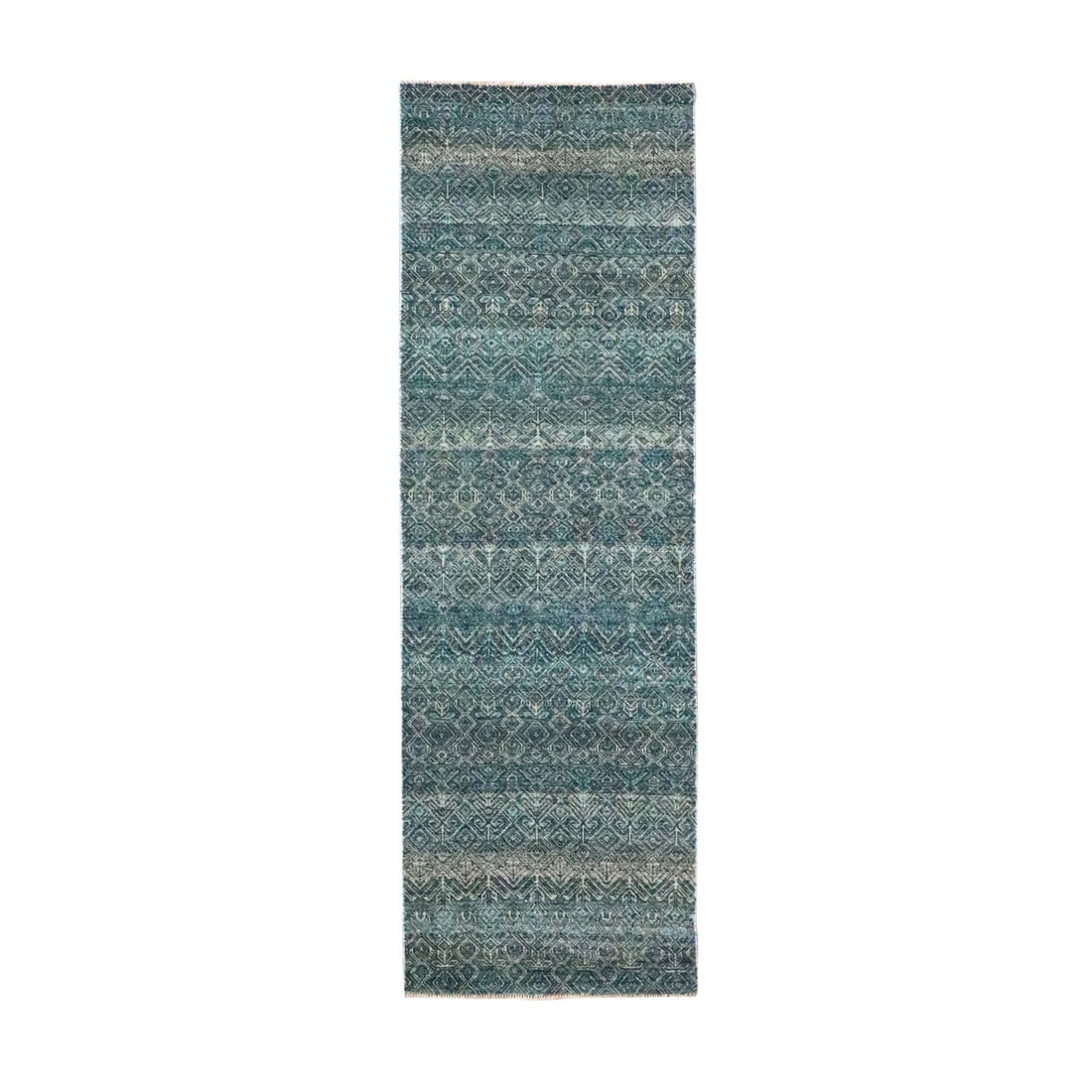Rug 2'5"x7'7" Jasper Blue Kohinoor Herat Pure Wool Hand Knotted Runner: Rug 2'5"x7'7" Jasper Blue Kohinoor Herat Pure Wool Hand Knotted Runner Experience the rich cultural heritage of India with this stunning Jasper Blue Kohinoor Herat Pure Wool Hand Knotted Runner,