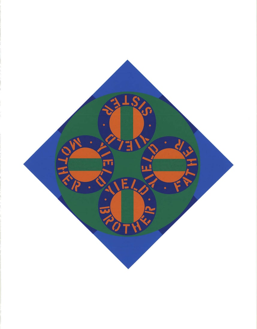 Blu ROBERT INDIANA Yield Brother #2 22" x 17" Serigraph 1997 Pop Art Multicolor: Blu ROBERT INDIANA Yield Brother #2 22" x 17" Serigraph 1997 Pop Art Multicolor A vibrant example of Robert Indiana's iconic Pop Art style, Yield Brother #2 is a striking 22" x 17" serigraph from