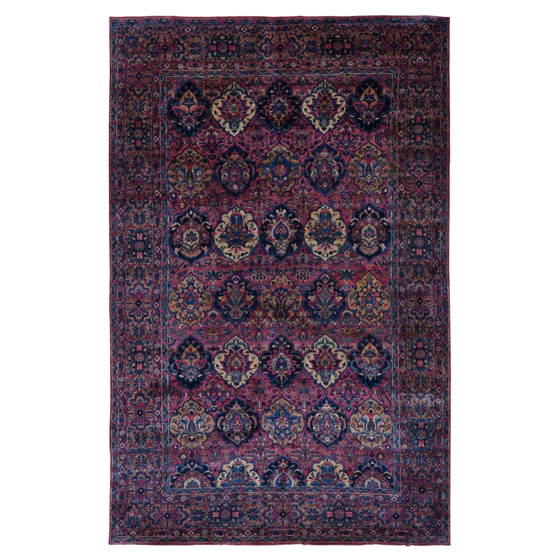 Antique 8'10"x14'1" Red Zoroastrian Wool Rug - 300 KPSI Clean, Hand-Knotted: Antique 8'10"x14'1" Red Zoroastrian Wool Rug - 300 KPSI Clean, Hand-Knotted Experience the rich history and cultural heritage of India with this stunning 1910 antique Zoroastrian wool rug, hand-knotte