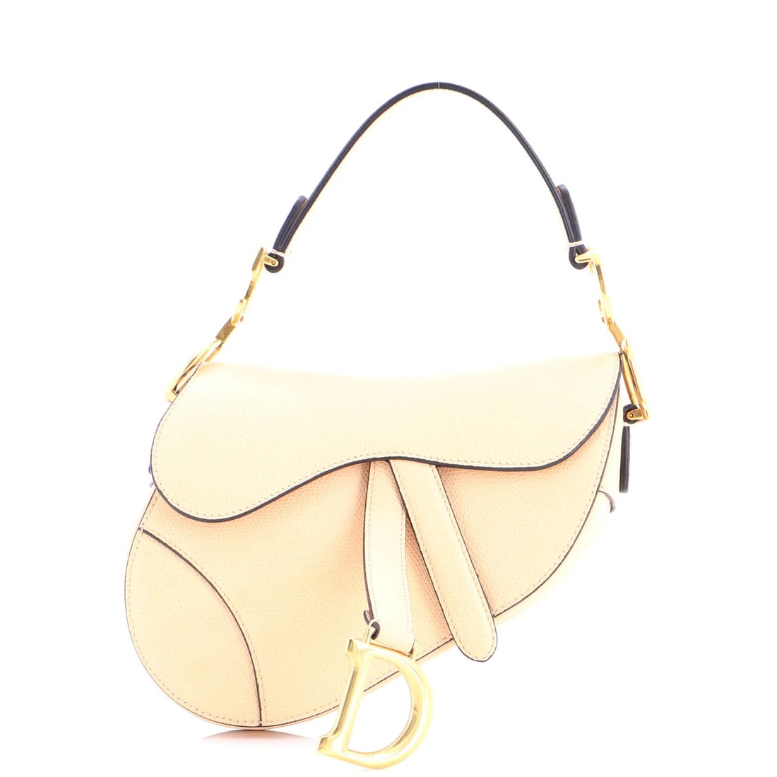 Christian Dior Mini Saddle Leather Handbag: Christian Dior Mini Saddle Leather Handbag Experience the timeless elegance of Christian Dior's Mini Saddle Leather Handbag, boasting a neutral exterior and luxurious microfiber interior. With its