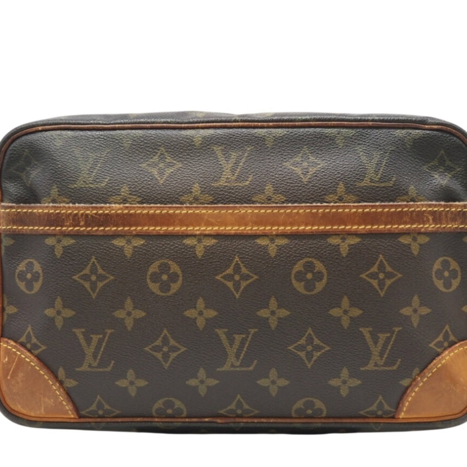 Louis Vuitton Coated Canvas Clutch Bag: Louis Vuitton Coated Canvas Clutch Bag A timeless piece from the iconic Louis Vuitton brand, this coated canvas clutch bag boasts classic brown hues and sleek design. With its spacious interior and