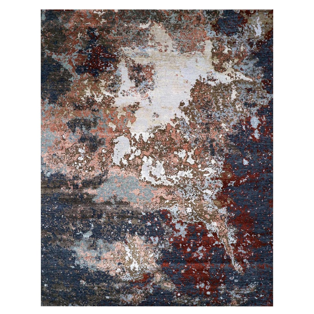 Rug 12'x15' Burnt Amber Abstract Design Soft Wool Hand Knotted Oversized: Rug 12'x15' Burnt Amber Abstract Design Soft Wool Hand Knotted Oversized Experience the warmth and elegance of India's rich cultural heritage with this stunning 12'x15' Burnt Amber Abstract Design
