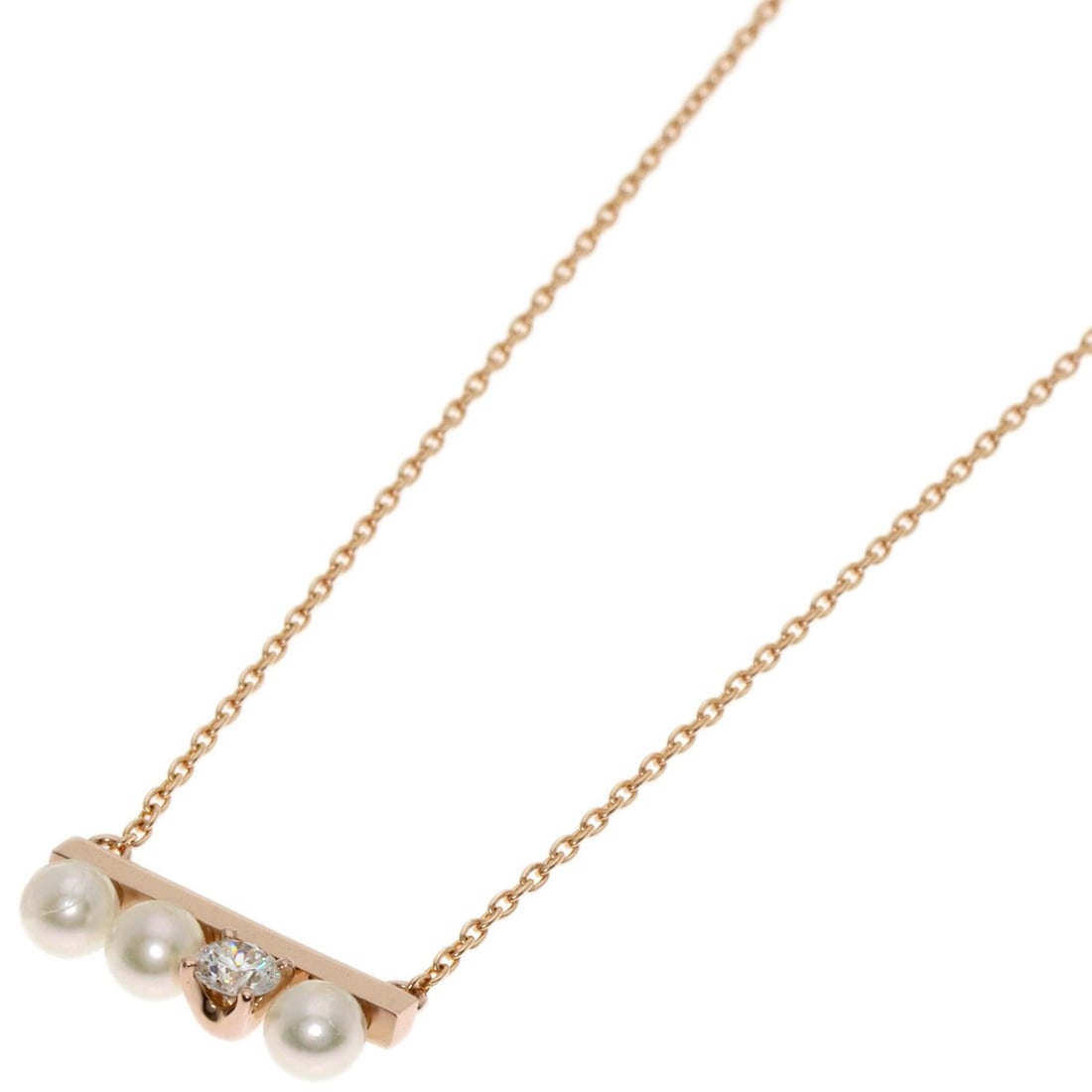 Gold TASAKI Petit Balance Diamond Solo Pearl Necklace Sakura: Gold TASAKI Petit Balance Diamond Solo Pearl Necklace Sakura Elevate your elegance with the TASAKI Petit Balance Diamond Solo Pearl Necklace Sakura, where delicate 0.13ct diamond solitaire meets the