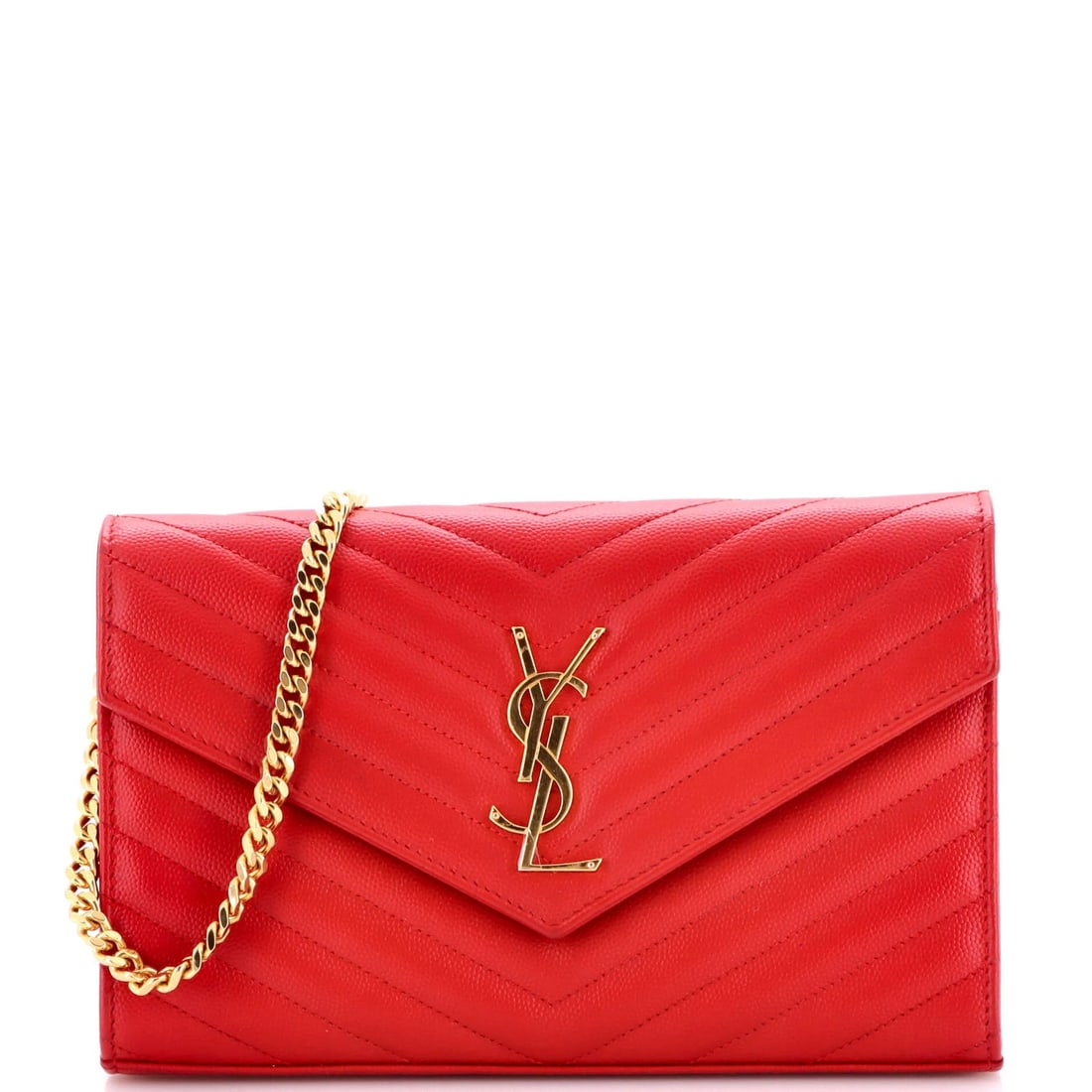 Saint Laurent Classic Monogram Wallet with Matelasse Chevron Leather and Chain: Saint Laurent Classic Monogram Wallet with Matelasse Chevron Leather and Chain Elevate your everyday style with the iconic Saint Laurent Classic Monogram Wallet, boasting sleek matelasse chevron