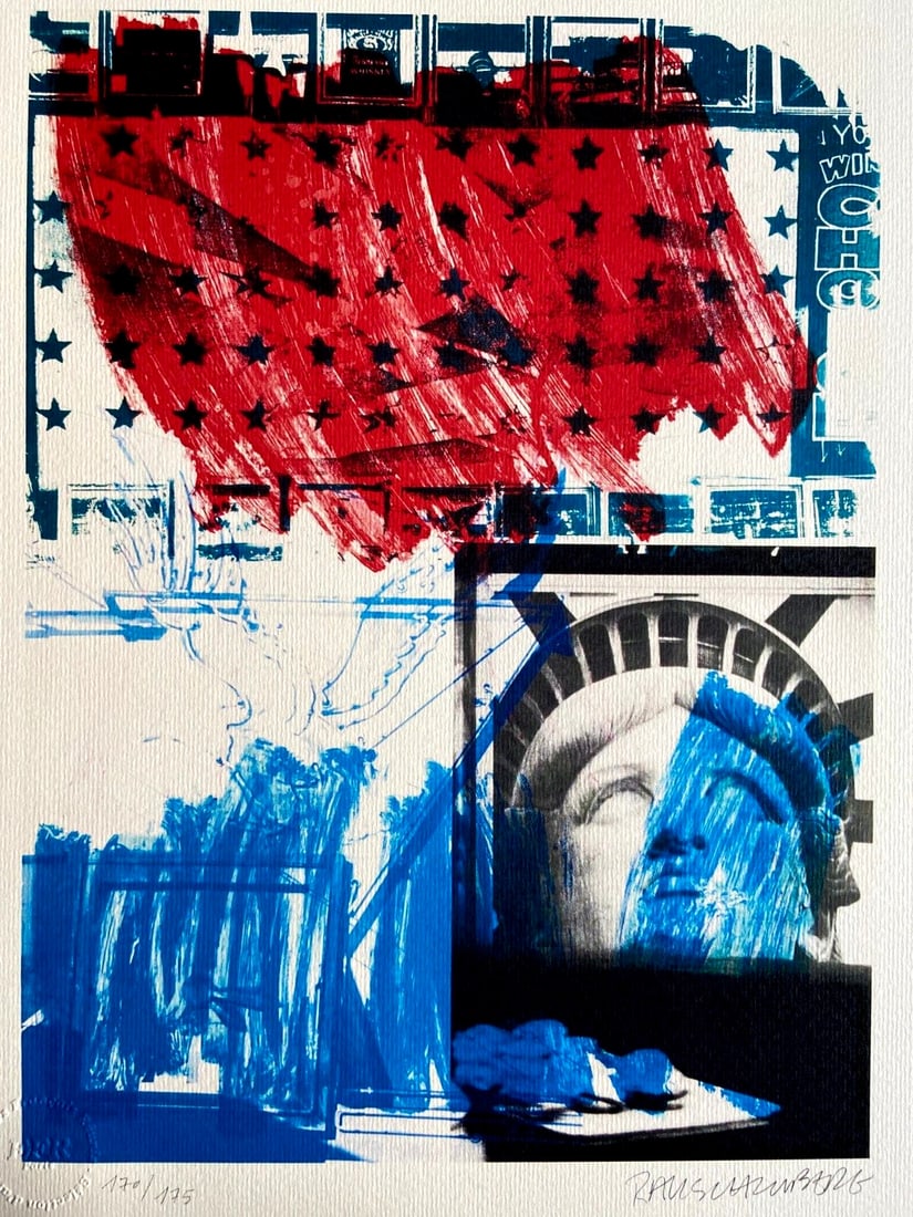 175 Robert Rauschenberg Lithograph Stamped Numbered Limited to: 175 Robert Rauschenberg Lithograph Stamped Numbered Limited to A rare opportunity to own a piece of American art history, this 1991 lithograph by Robert Rauschenberg is a unique and highly sought-afte