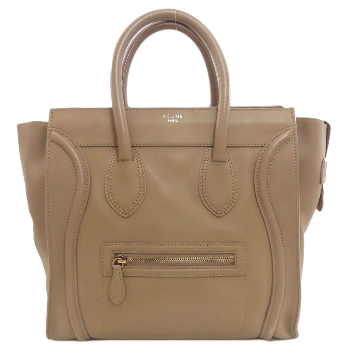 Calf CELINE Luggage Mini 2WAY Tote Bag: Calf CELINE Luggage Mini 2WAY Tote Bag Elevate your everyday style with the Calf CELINE Mini 2WAY Tote Bag, crafted from high-quality calf leather in rich brown hues. This versatile tote boasts a
