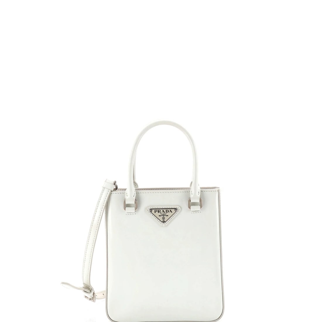 Prada Convertible Tote in Brushed Leather - Small: Prada Convertible Tote in Brushed Leather - Small A sleek and versatile Prada Convertible Tote in brushed leather, perfect for everyday carry. With its adjustable strap and convertible design, this