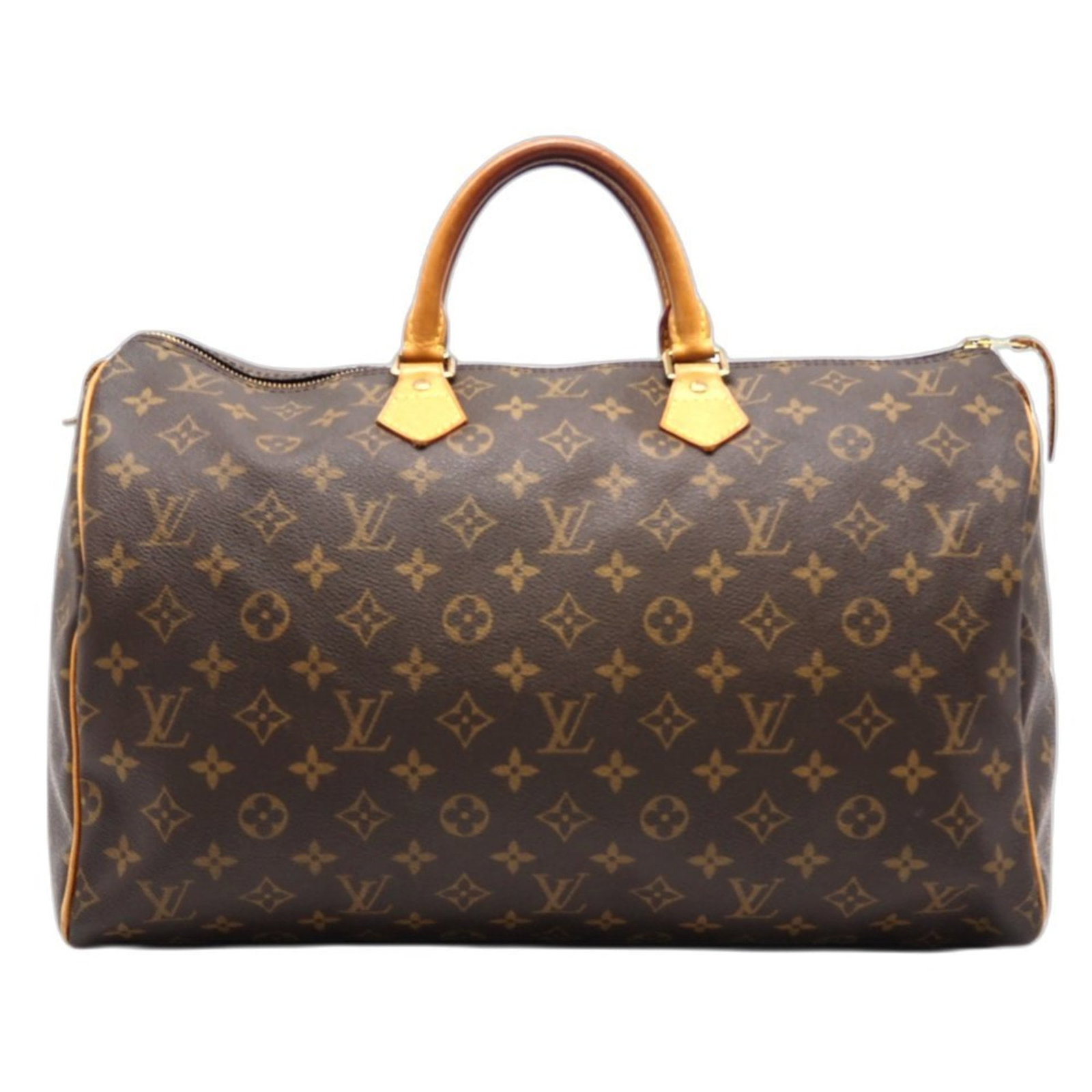 Louis Vuitton Coated Canvas and Leather Handbag: Louis Vuitton Coated Canvas and Leather Handbag A pre-owned Louis Vuitton handbag in rich brown leather and coated canvas, with evident signs of wear and tear that add to its unique character. This