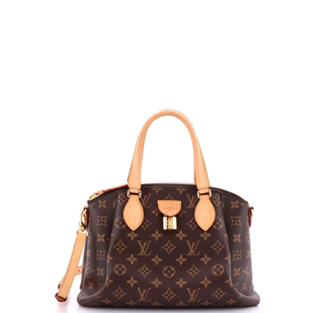 Louis Vuitton Rivoli Monogram Canvas Handbag: Louis Vuitton Rivoli Monogram Canvas Handbag Experience the timeless elegance of Louis Vuitton's iconic Rivoli Monogram Canvas Handbag, boasting a rich brown exterior and striking red interior. With