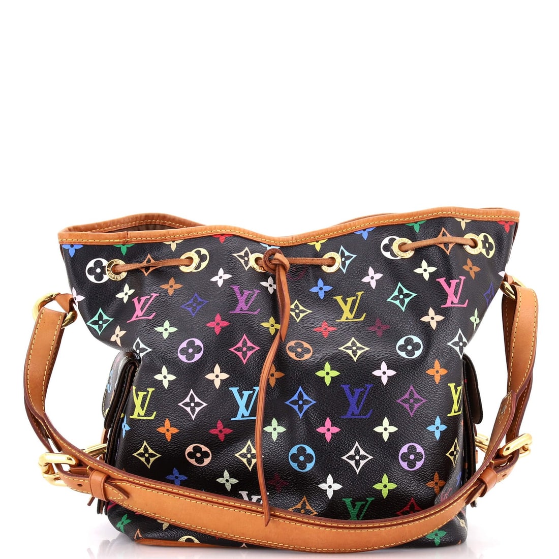 Louis Vuitton Petit Noe Monogram Multicolor Handbag: Louis Vuitton Petit Noe Monogram Multicolor Handbag The Louis Vuitton Petit Noe Monogram Multicolor Handbag is a vibrant and eclectic mix of colors, with its iconic monogram pattern adding a touch of