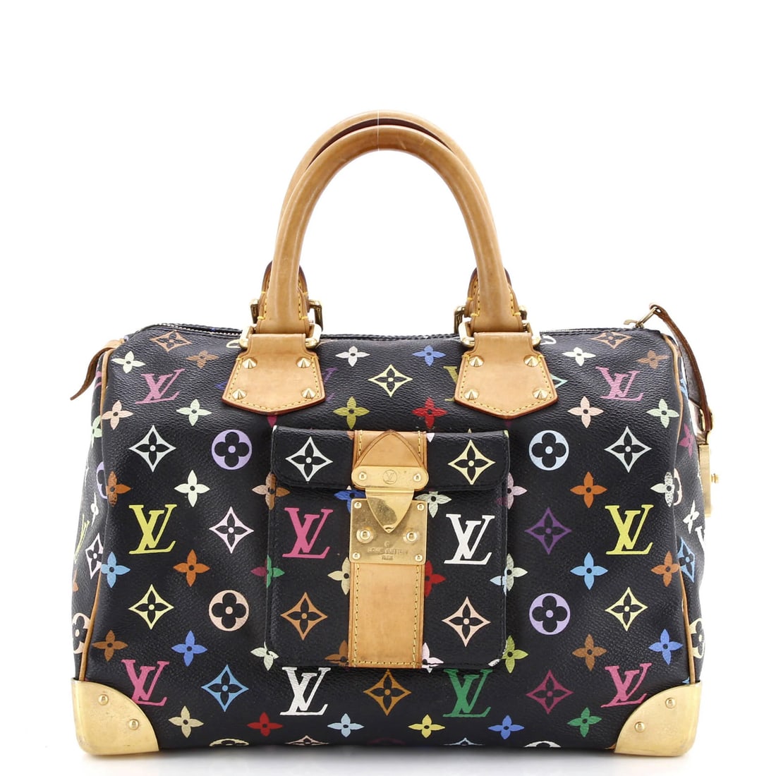 Louis Vuitton Speedy 30 Monogram Multicolor: Louis Vuitton Speedy 30 Monogram Multicolor A vibrant and eclectic Louis Vuitton Speedy 30 Monogram Multicolor, boasting the iconic brand's signature multicolored monogram pattern on its black canvas