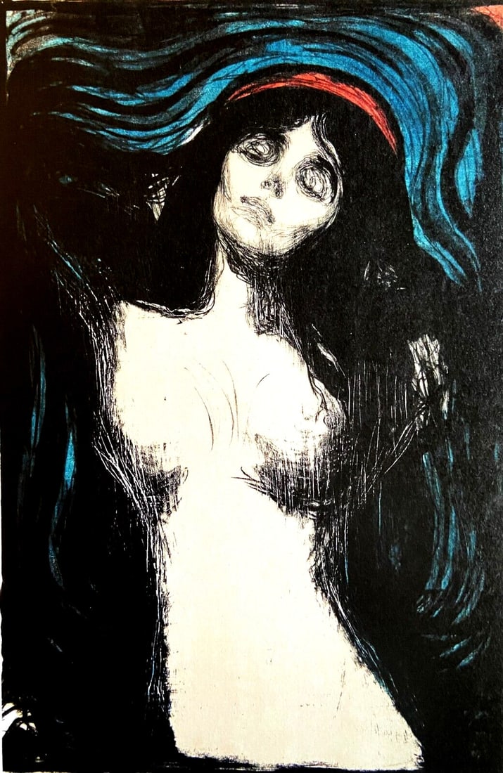Published Edvard Munch Lithograph Op Numbered: Published Edvard Munch Lithograph Op Numbered Experience the iconic 'Madonna' work by Edvard Munch, a master of expressionism, in this rare and numbered lithograph from 1995. With an original