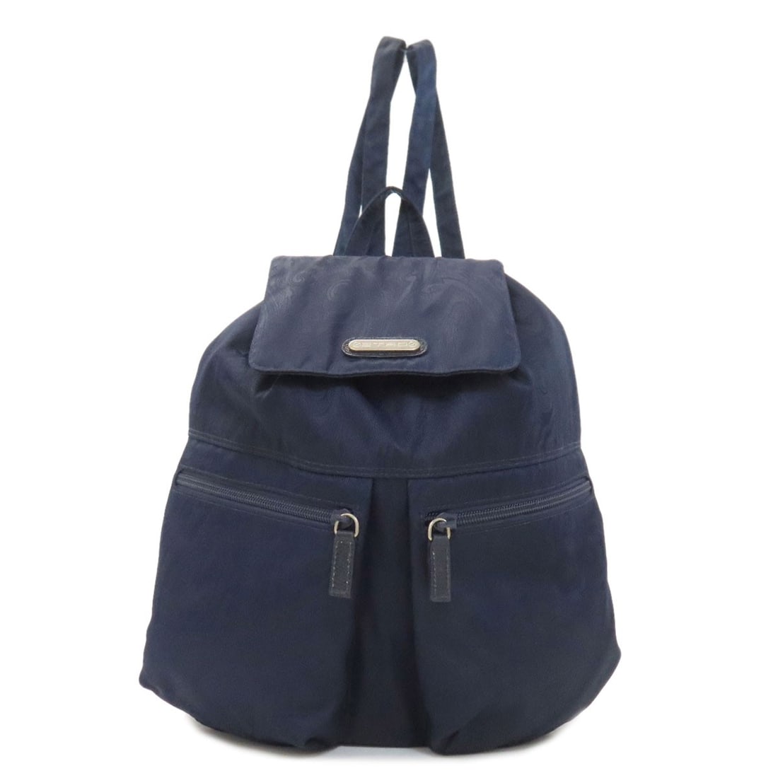 ETRO Paisley Pattern Nylon Backpack: ETRO Paisley Pattern Nylon Backpack Elevate your daily essentials with the ETRO Paisley Pattern Nylon Backpack, expertly crafted in Italy from high-quality navy nylon. This stylish A* daypack boasts