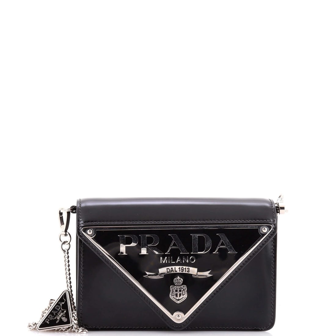Prada Maxi Triangle Logo Chain Flap Bag in Brushed Leather (Small) (1 of 5)