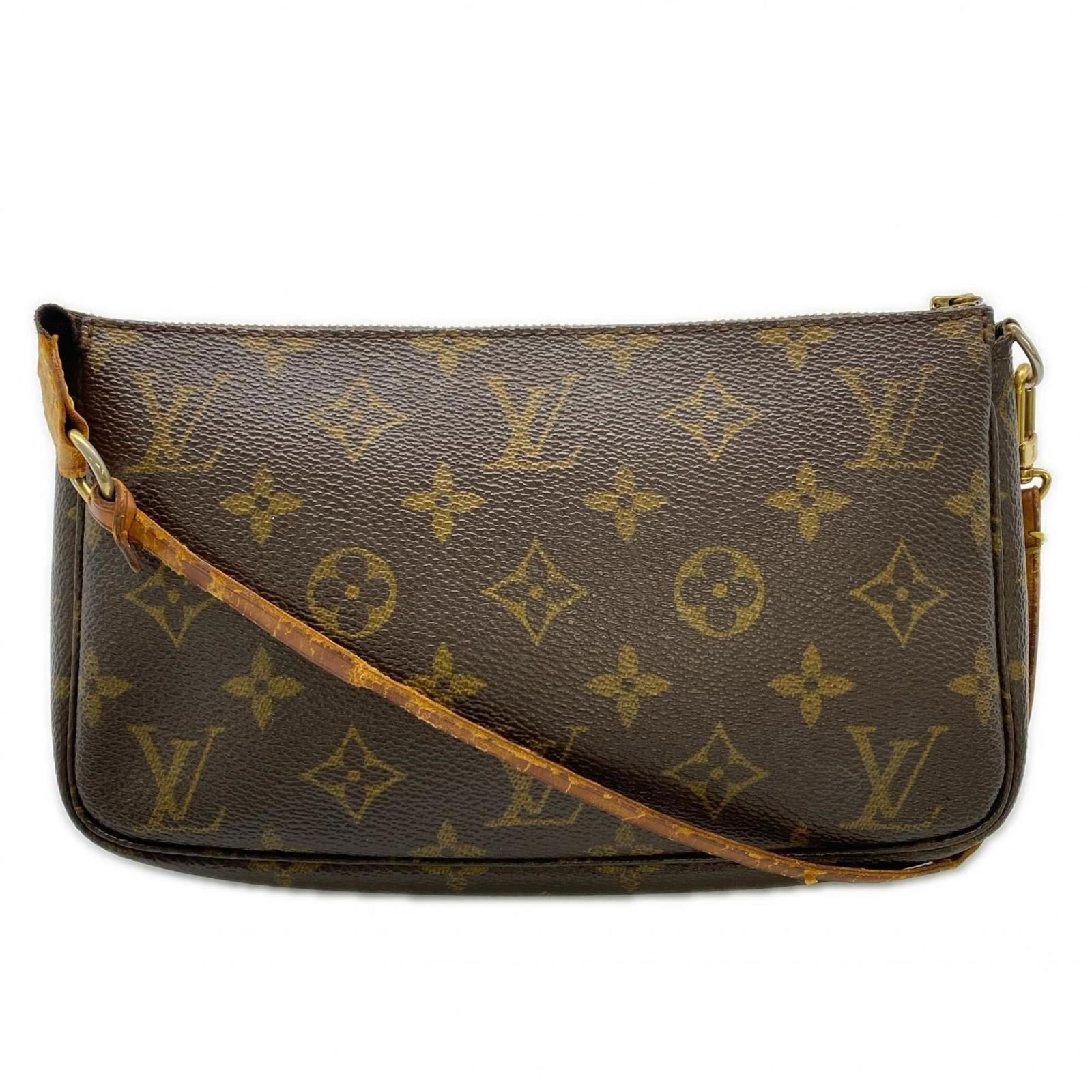 Louis Vuitton Pochette Coated Canvas Leather Handbag: Louis Vuitton Pochette Coated Canvas Leather Handbag A timeless piece of luxury, the Louis Vuitton Pochette Coated Canvas Leather Handbag exudes sophistication with its rich brown color and durable