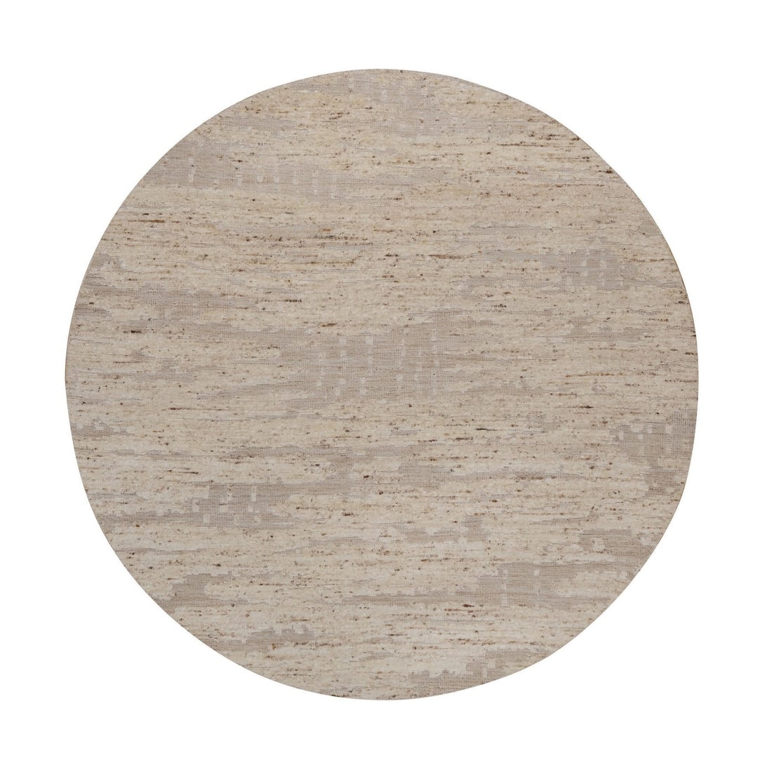 Round 7'10"x7'10" Ivory Textured Modern Design Pure Wool Hand Knotted: Round 7'10"x7'10" Ivory Textured Modern Design Pure Wool Hand Knotted Experience the timeless elegance of India's rich textile heritage with this stunning 7'10"x7'10" round ivory-textured wool