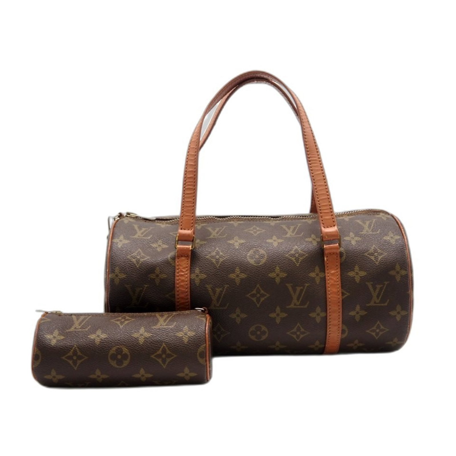 Louis Vuitton Monogram Handbag: Louis Vuitton Monogram Handbag Experience the timeless elegance of Louis Vuitton's iconic monogram design in this beautifully crafted brown handbag. With its sturdy zipper closure, spacious interior,