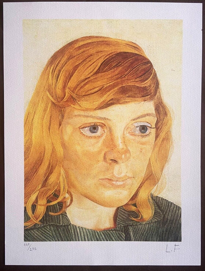 275 Lucian Freud Lithograph Numbered Limited: 275 Lucian Freud Lithograph Numbered Limited A rare opportunity to own a numbered limited edition lithograph by the renowned British artist Lucian Freud, featuring his iconic "Girl in Green Dress"