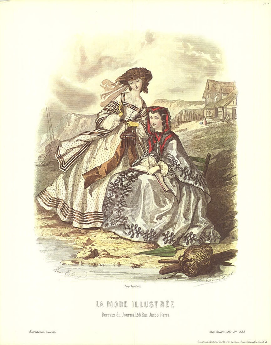 Vintage Artist Unknown Offset Lithograph La Mode Illustree No 222 (17.75" x 14"): Vintage Artist Unknown Offset Lithograph La Mode Illustree No 222 (17.75" x 14") Discover the elegance of La Mode Illustree No 222, a stunning vintage offset lithograph featuring figures in a