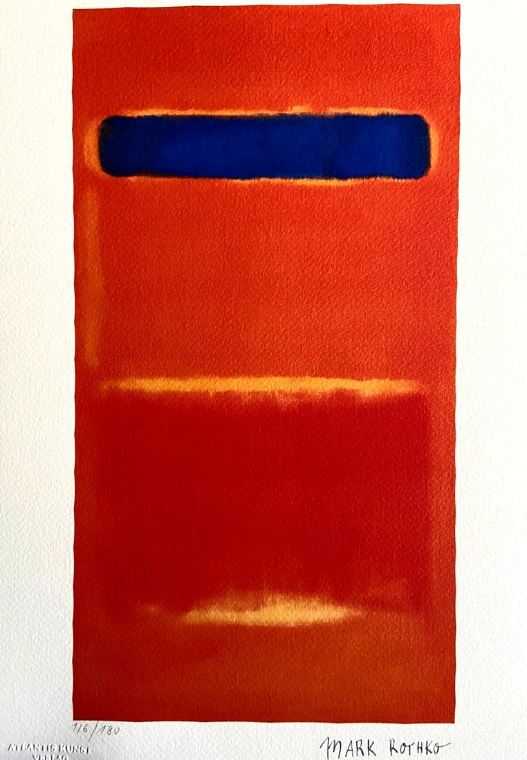 Mark Rothko Lithograph #: Mark Rothko Lithograph # Mark Rothko's bold and emotive lithograph, printed in 1978 by Atlantis Verlag, is a rare opportunity to own a piece of modern art history. Measuring 30 x 48 cm, this chromolit