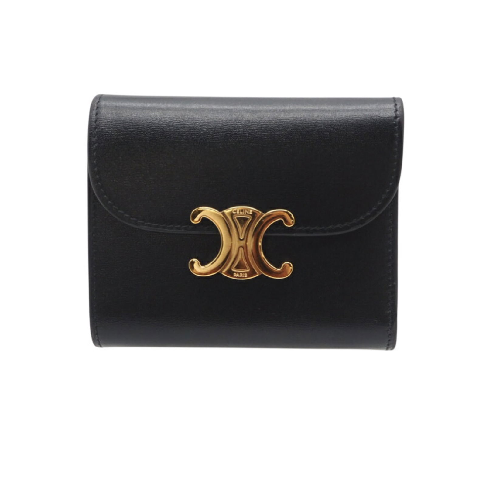 Celine Tri-Fold Leather Wallet: Celine Tri-Fold Leather Wallet A sleek and sophisticated tri-fold leather wallet from Celine, perfect for adding a touch of luxury to your daily essentials. With its classic design and high-quality