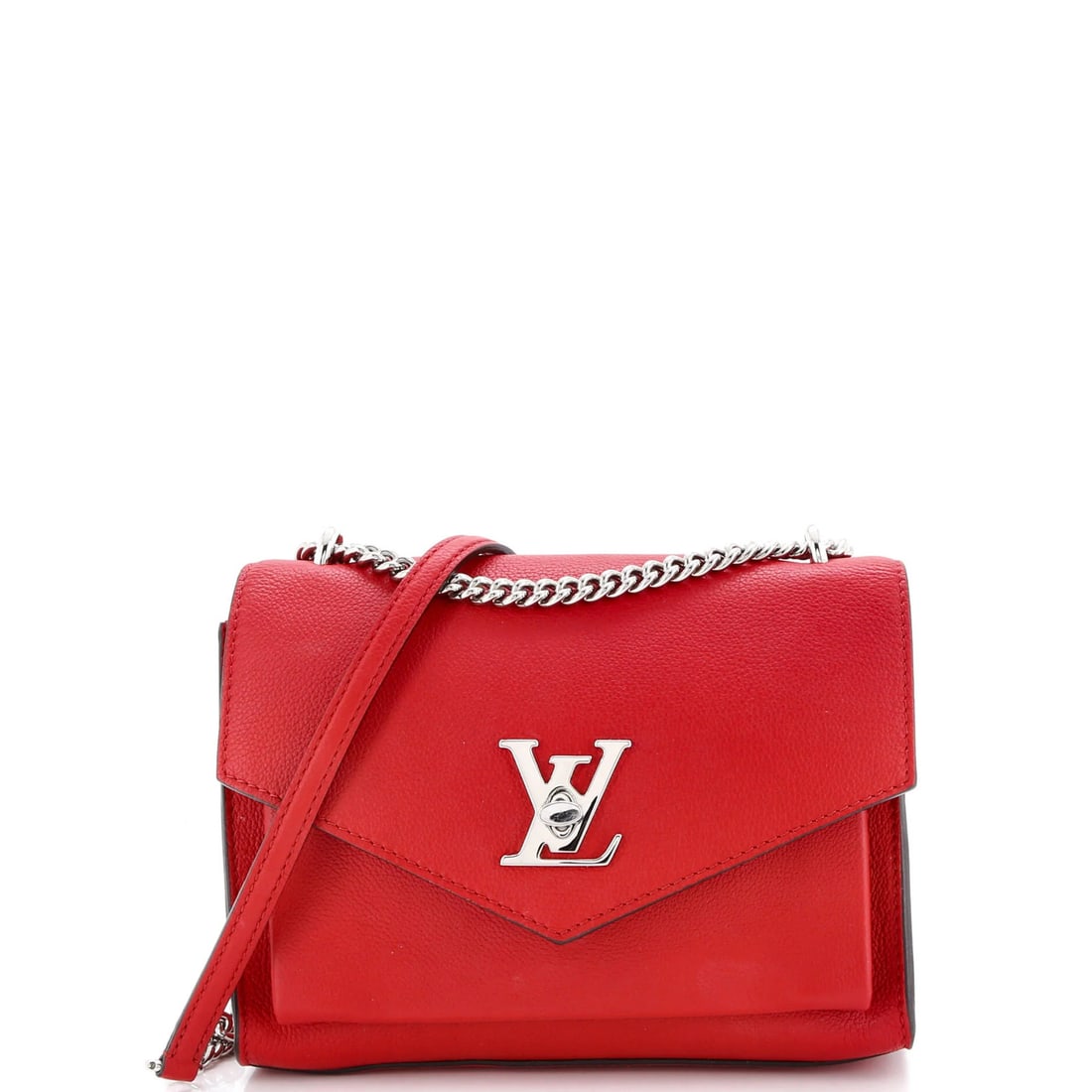 Louis Vuitton Mylockme Leather Handbag: Louis Vuitton Mylockme Leather Handbag Elevate your style with the iconic Louis Vuitton Mylockme Leather Cross Body Bag, boasting a striking red exterior and sleek silver hardware. This luxurious