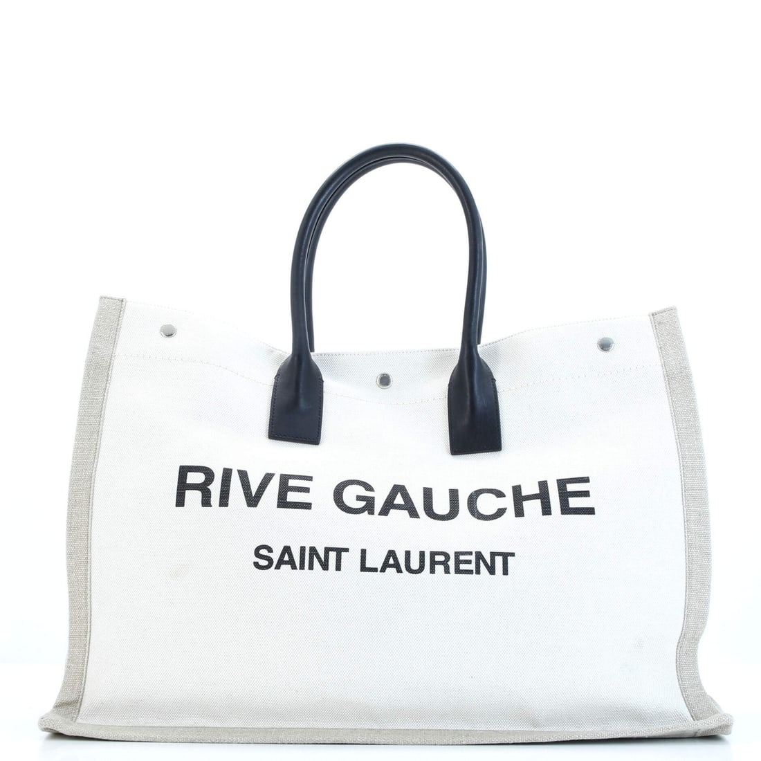Large Saint Laurent Rive Gauche Shopper Tote Canvas: Large Saint Laurent Rive Gauche Shopper Tote Canvas Experience the timeless elegance of Saint Laurent's iconic Rive Gauche Shopper Tote, crafted from high-quality canvas in a neutral hue that exudes