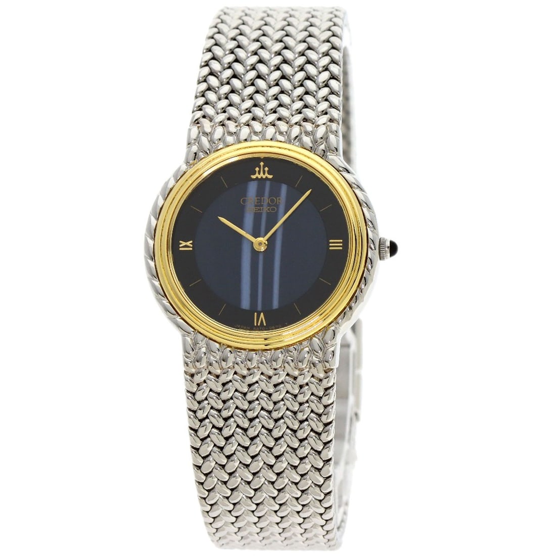 Stainless SEIKO CREDOR Round Face Blue Agate Watches 5A70-0260: Stainless SEIKO CREDOR Round Face Blue Agate Watches 5A70-0260 Experience the elegance of SEIKO's CREDOR collection with this stunning stainless steel round face watch, boasting a sleek silver finish