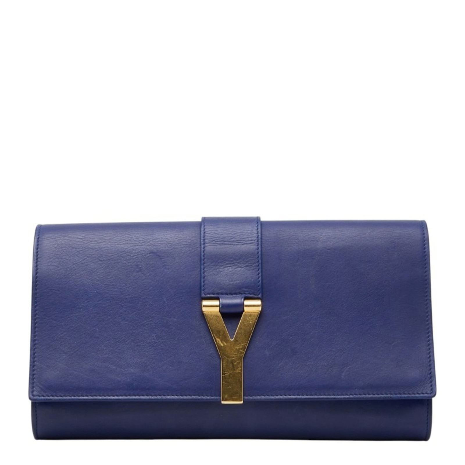 Saint Laurent Clutch Bag in Leather: Saint Laurent Clutch Bag in Leather A sleek and sophisticated Saint Laurent clutch bag in navy leather, perfect for adding a touch of luxury to any evening outfit. With its compact size and classic