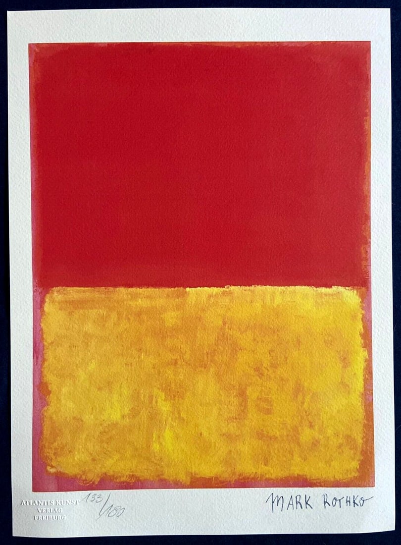Numbered Mark Rothko Lithograph Op And: Numbered Mark Rothko Lithograph Op And Mark Rothko's bold and emotive style shines in this rare 1978 lithograph, printed in limited edition of 180 specimens by Atlantis Kunst Verlag Freiburg. The