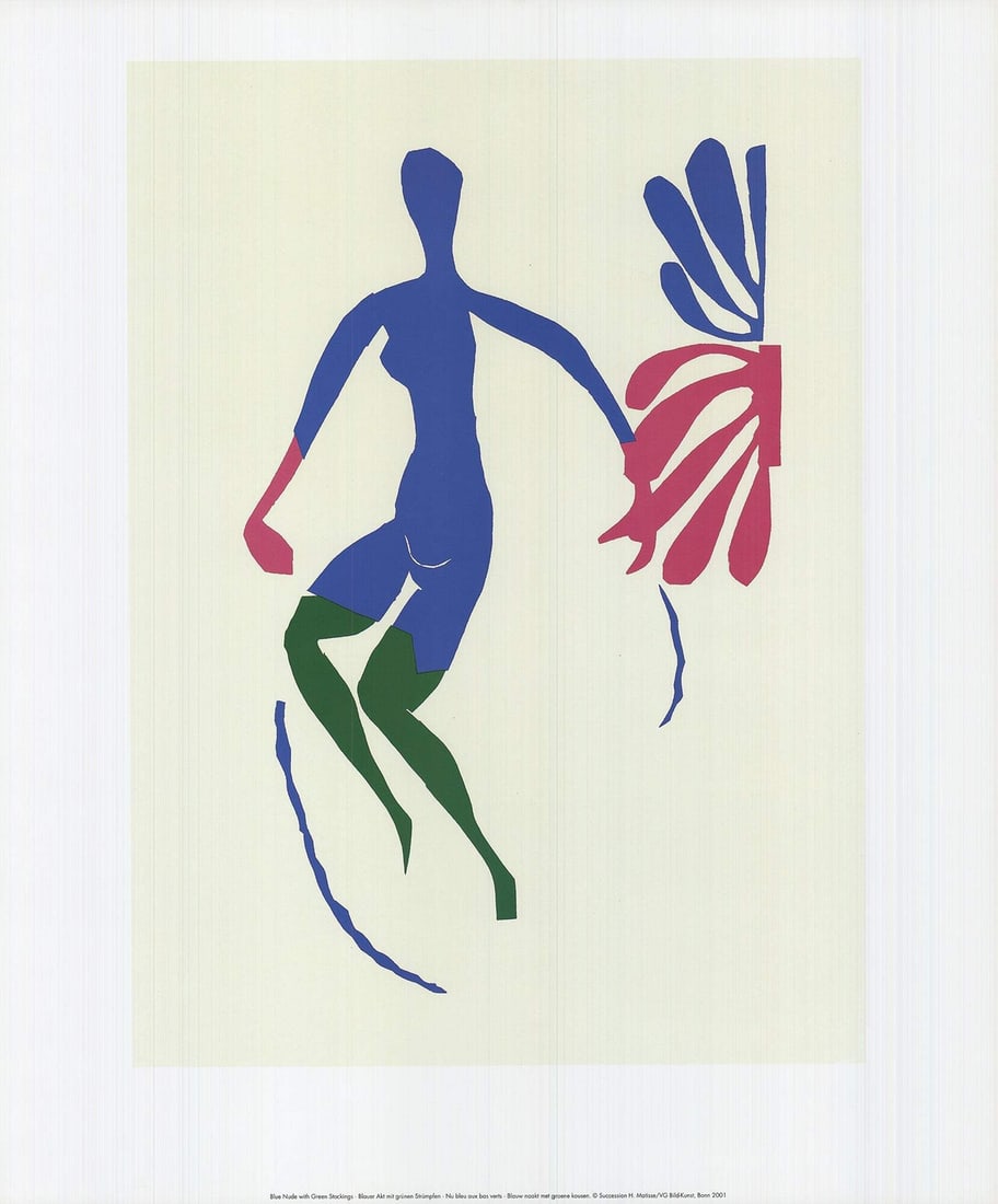 2001 HENRI MATISSE Blue Nude with Green Stockings 22.75" x 19" Offset Lithograph: 2001 HENRI MATISSE Blue Nude with Green Stockings 22.75" x 19" Offset Lithograph Experience the iconic style of Henri Matisse with his 2001 lithograph, Blue Nude with Green Stockings. This stunning