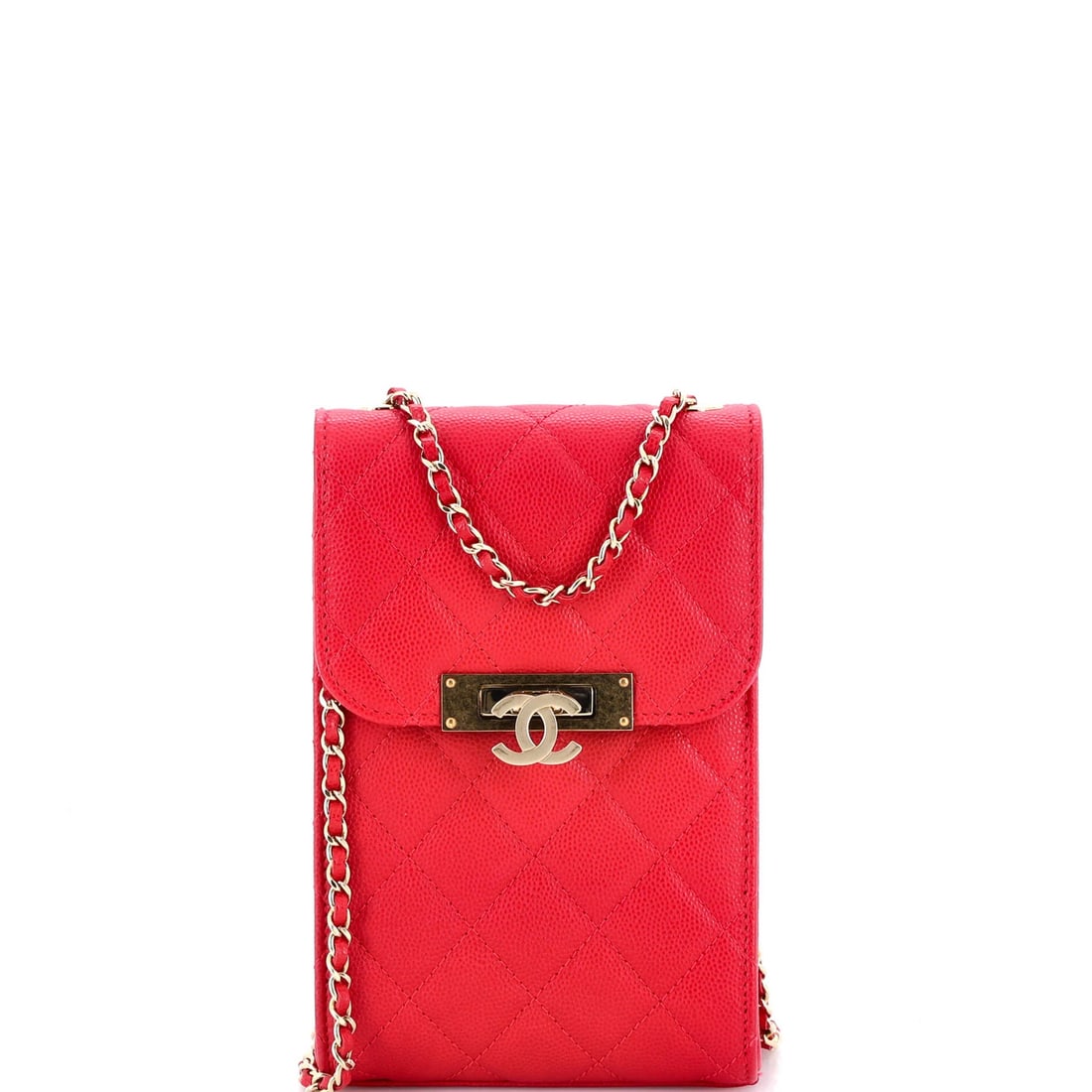 Chanel Golden Class Phone Holder Crossbody Bag in Quilted Caviar: Chanel Golden Class Phone Holder Crossbody Bag in Quilted Caviar Elevate your style with the iconic Chanel Golden Class Phone Holder Crossbody Bag in Quilted Caviar, boasting a chic pink exterior and