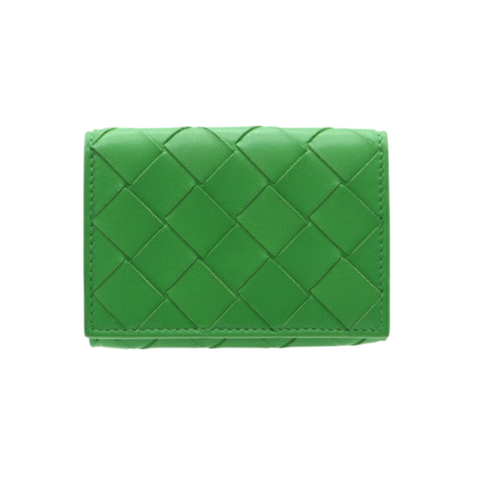 Bottega Veneta Tri-Fold Wallet with Intrecciato: Bottega Veneta Tri-Fold Wallet with Intrecciato A vintage Bottega Veneta tri-fold wallet in rich green Intrecciato leather, boasting the iconic brand's signature woven pattern. This classic design