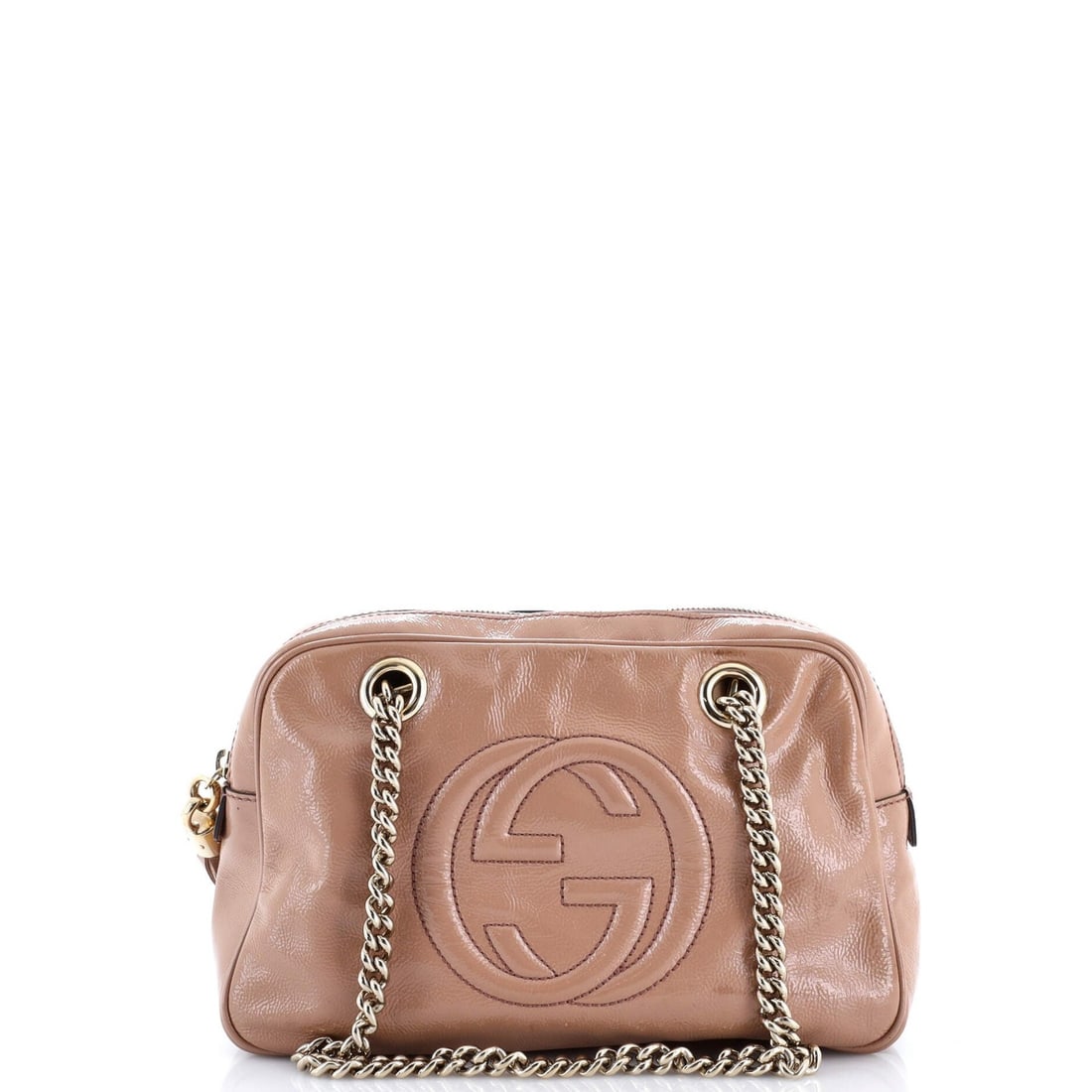 Gucci Soho Chain Zip Patent Small Shoulder Bag: Gucci Soho Chain Zip Patent Small Shoulder Bag Elevate your everyday style with the Gucci Soho Chain Zip Patent Small Shoulder Bag, boasting sleek patent leather exterior and a chic chain-link zip