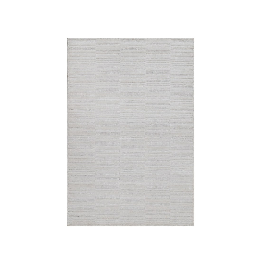 Rug 2'1"x3'1" Ivory Hand Loomed Plain Modern Striae Design Soft Wool Mat: Rug 2'1"x3'1" Ivory Hand Loomed Plain Modern Striae Design Soft Wool Mat Experience the timeless elegance of India's rich cultural heritage in this exquisite hand-loomed ivory wool rug, featuring a