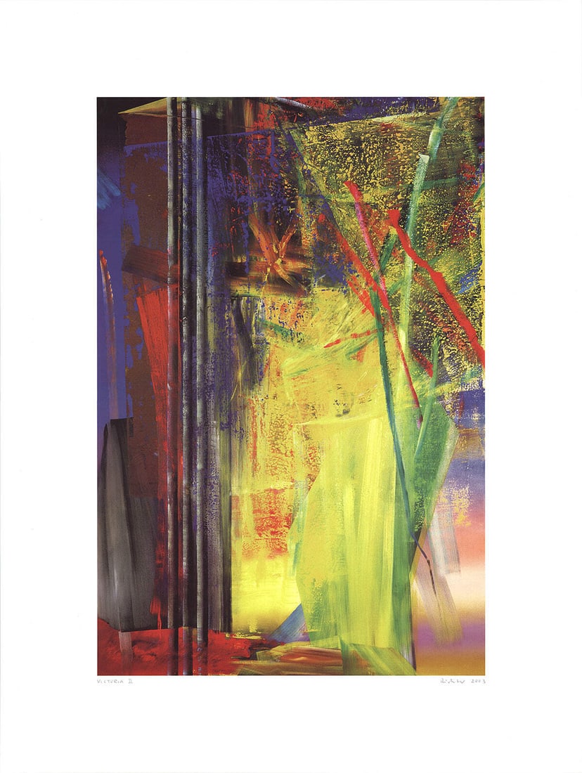Gerhard Richter Victoria II (2003) 31.5" x 23.5" Multicolor Poster: Gerhard Richter Victoria II (2003) 31.5" x 23.5" Multicolor Poster Gerhard Richter's vibrant abstract print, Victoria II (2003), is a stunning example of the artist's signature multicolor technique. M