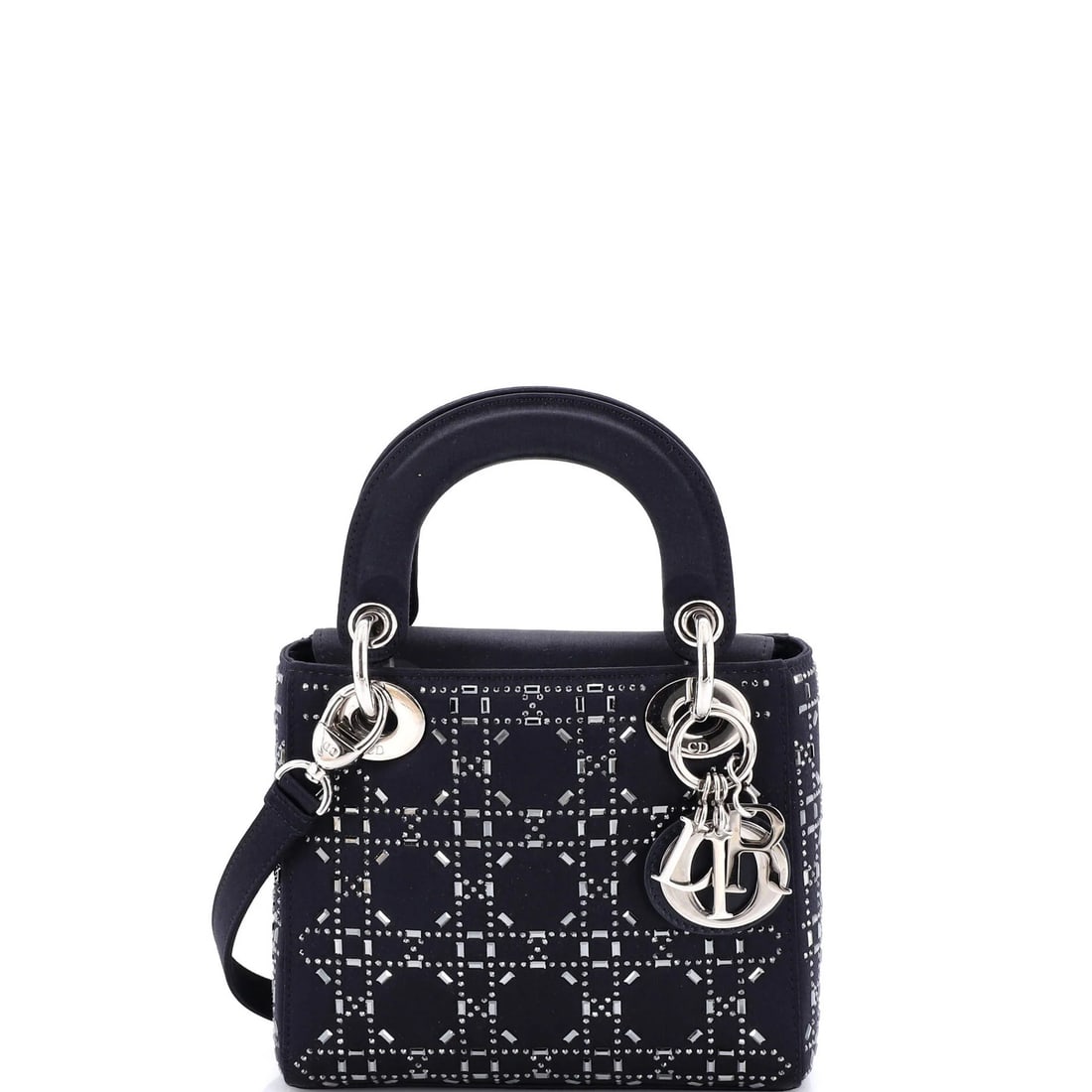 Christian Dior Lady Dior Bag - Crystal Embellished Cannage Quilt Satin Mini: Christian Dior Lady Dior Bag - Crystal Embellished Cannage Quilt Satin Mini Elevate your style with the iconic Christian Dior Lady Dior Bag, boasting crystal-embellished Cannage quilt satin in a stunn