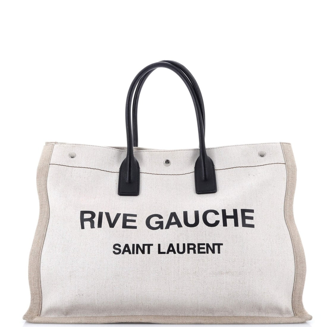 Large Saint Laurent Rive Gauche Shopper Tote Canvas: Large Saint Laurent Rive Gauche Shopper Tote Canvas Experience the timeless elegance of Saint Laurent's iconic Rive Gauche Shopper Tote, crafted from high-quality canvas in a neutral hue that exudes