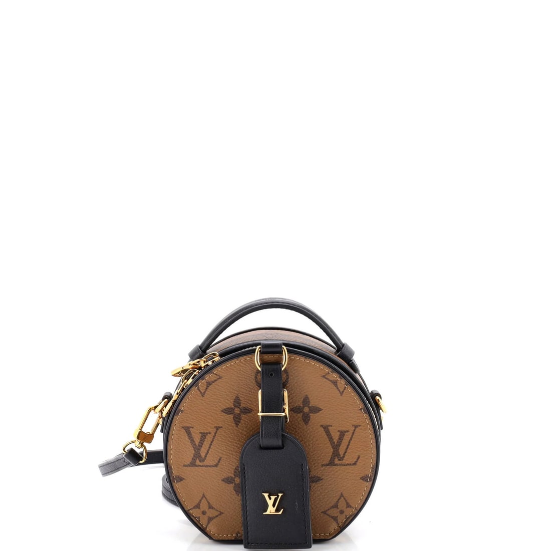 Louis Vuitton Mini Boite Chapeau Bag in Reverse Monogram Canvas: Louis Vuitton Mini Boite Chapeau Bag in Reverse Monogram Canvas A stylish and versatile mini bag, the Louis Vuitton Mini Boite Chapeau Bag in Reverse Monogram Canvas is a chic accessory for any