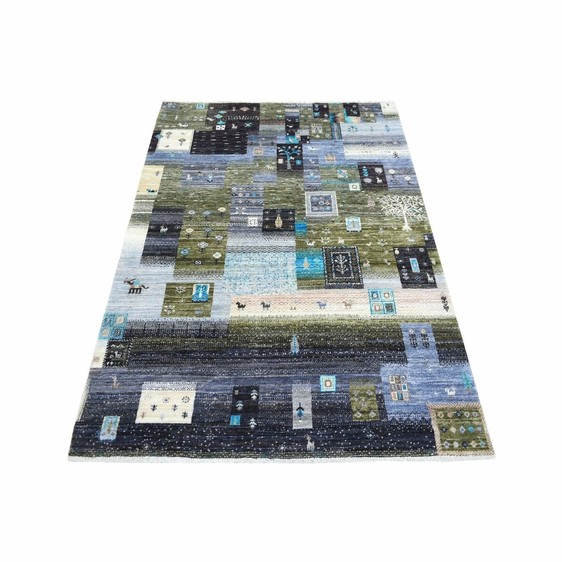 4'x5'10" Gray Hand Knotted Afghan Kashkuli Gabbeh Spun Wool Rug: 4'x5'10" Gray Hand Knotted Afghan Kashkuli Gabbeh Spun Wool Rug Experience the rich history and craftsmanship of Afghanistan with this stunning 4'x5'10" Gray Hand Knotted Gabbeh Spun Wool Rug,