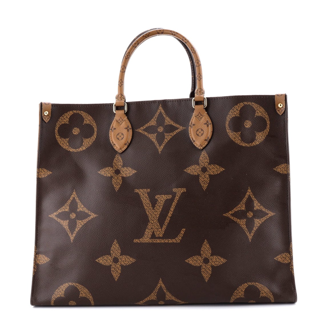 GM Louis Vuitton OnTheGo Tote Reverse Monogram Giant: GM Louis Vuitton OnTheGo Tote Reverse Monogram Giant Experience the iconic Louis Vuitton style with the OnTheGo Tote Reverse Monogram Giant, boasting a spacious interior and sturdy canvas construction