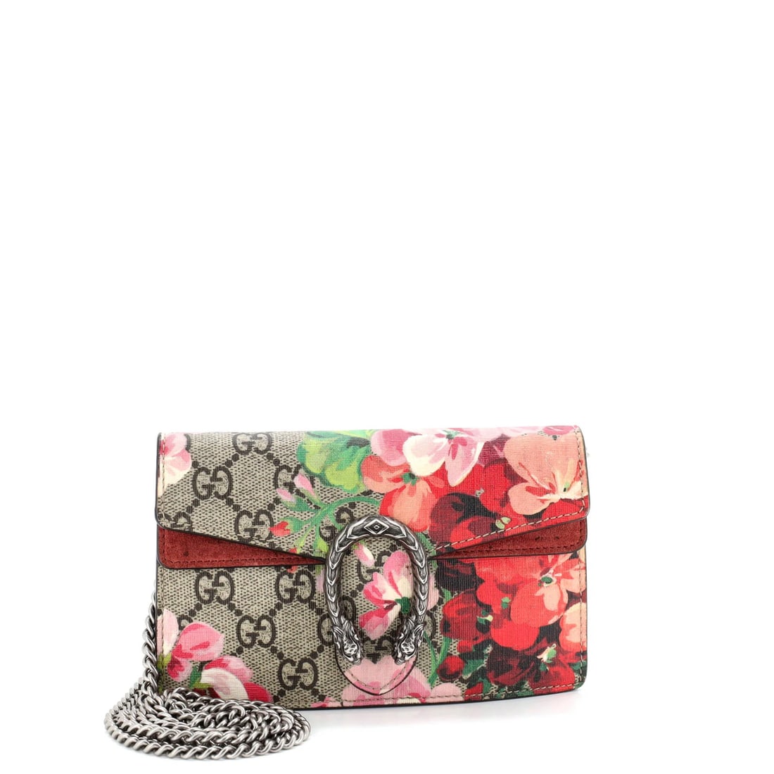 Gucci Dionysus Mini Bag with Blooms Print GG Coated Canvas: Gucci Dionysus Mini Bag with Blooms Print GG Coated Canvas The Gucci Dionysus Mini Bag is a stylish and compact accessory that exudes luxury with its iconic Blooms Print GG Coated Canvas exterior, per