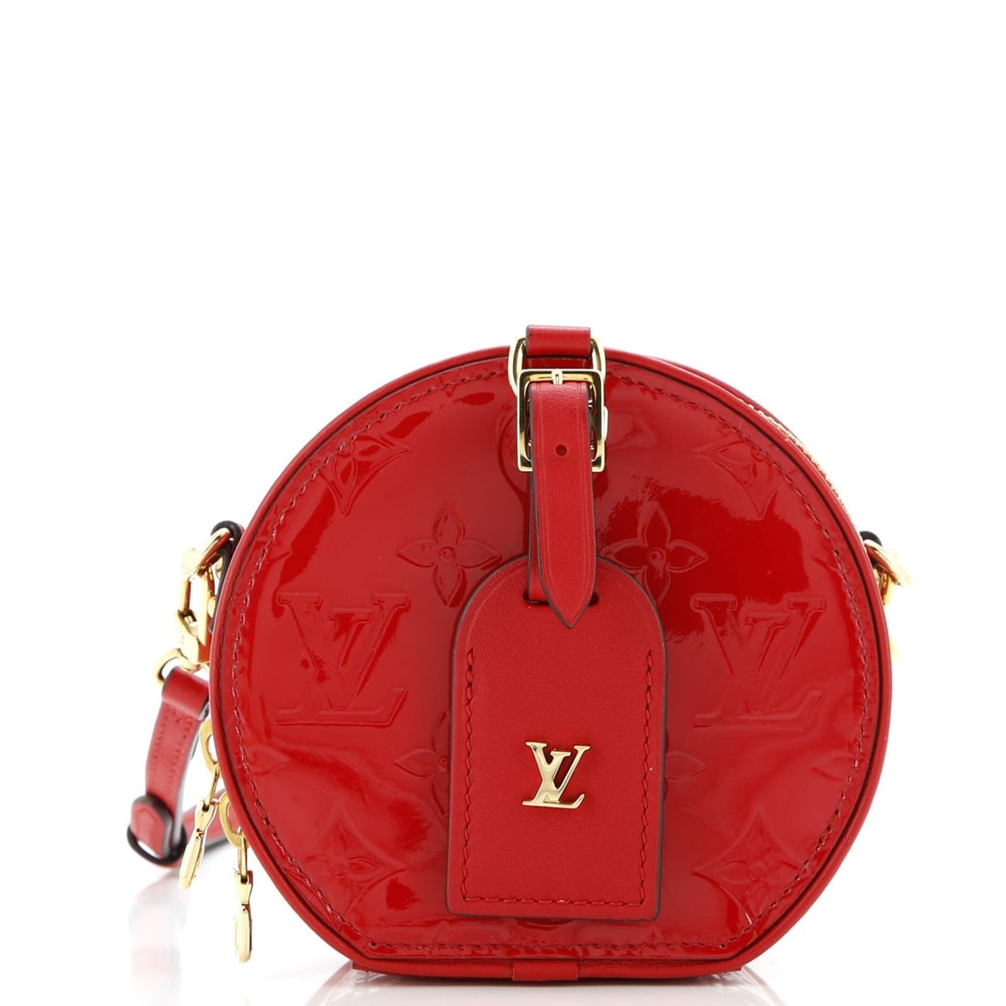 Louis Vuitton Mini Monogram Vernis Boite Chapeau Bag: Louis Vuitton Mini Monogram Vernis Boite Chapeau Bag A stunning Louis Vuitton Mini Monogram Vernis Boite Chapeau Bag in rich red patent leather, this cross-body bag boasts the iconic monogram pattern