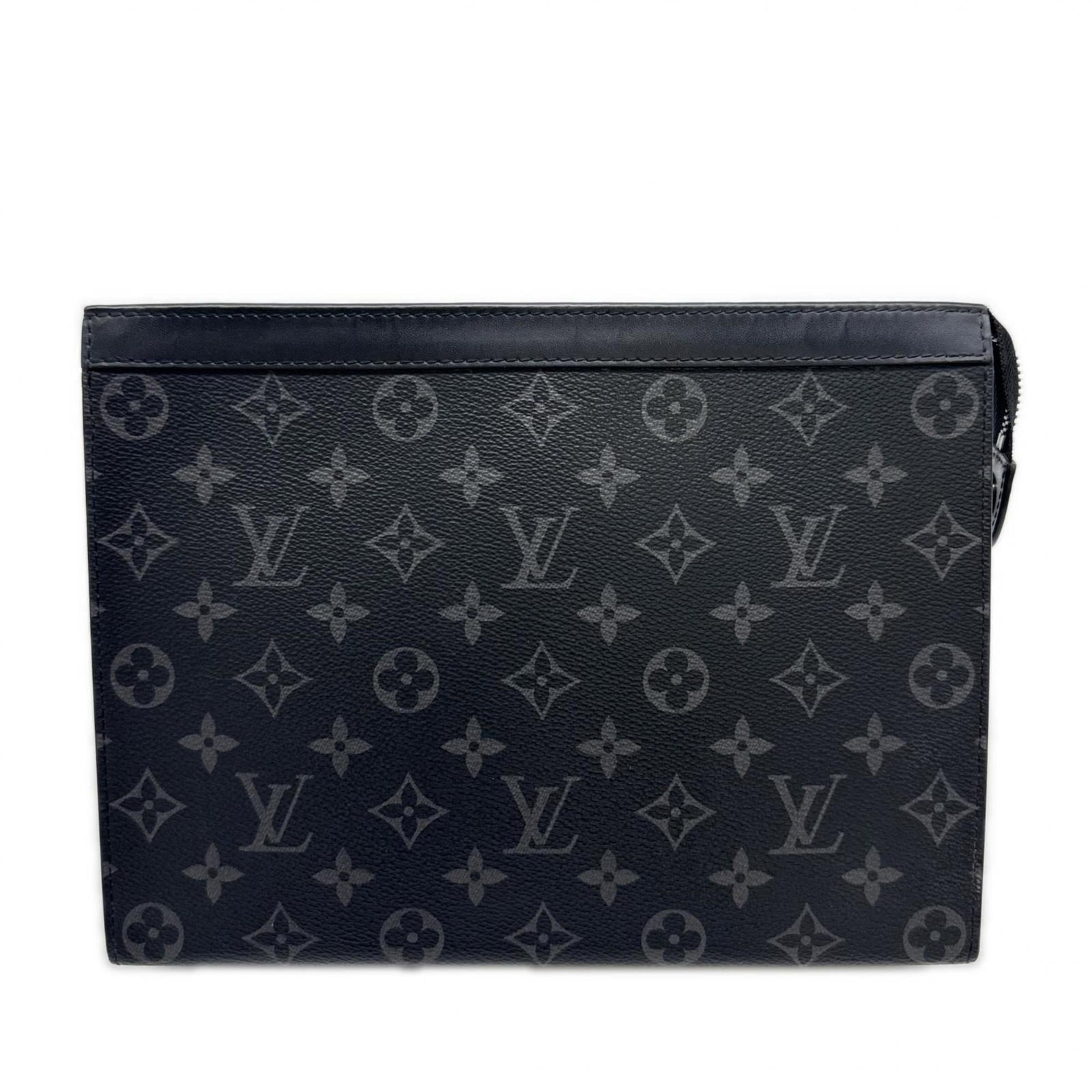 Louis Vuitton Coated Canvas and Leather Clutch Bag: Louis Vuitton Coated Canvas and Leather Clutch Bag A sleek and sophisticated Louis Vuitton clutch bag, crafted from durable coated canvas and supple leather, makes for a stylish addition to any