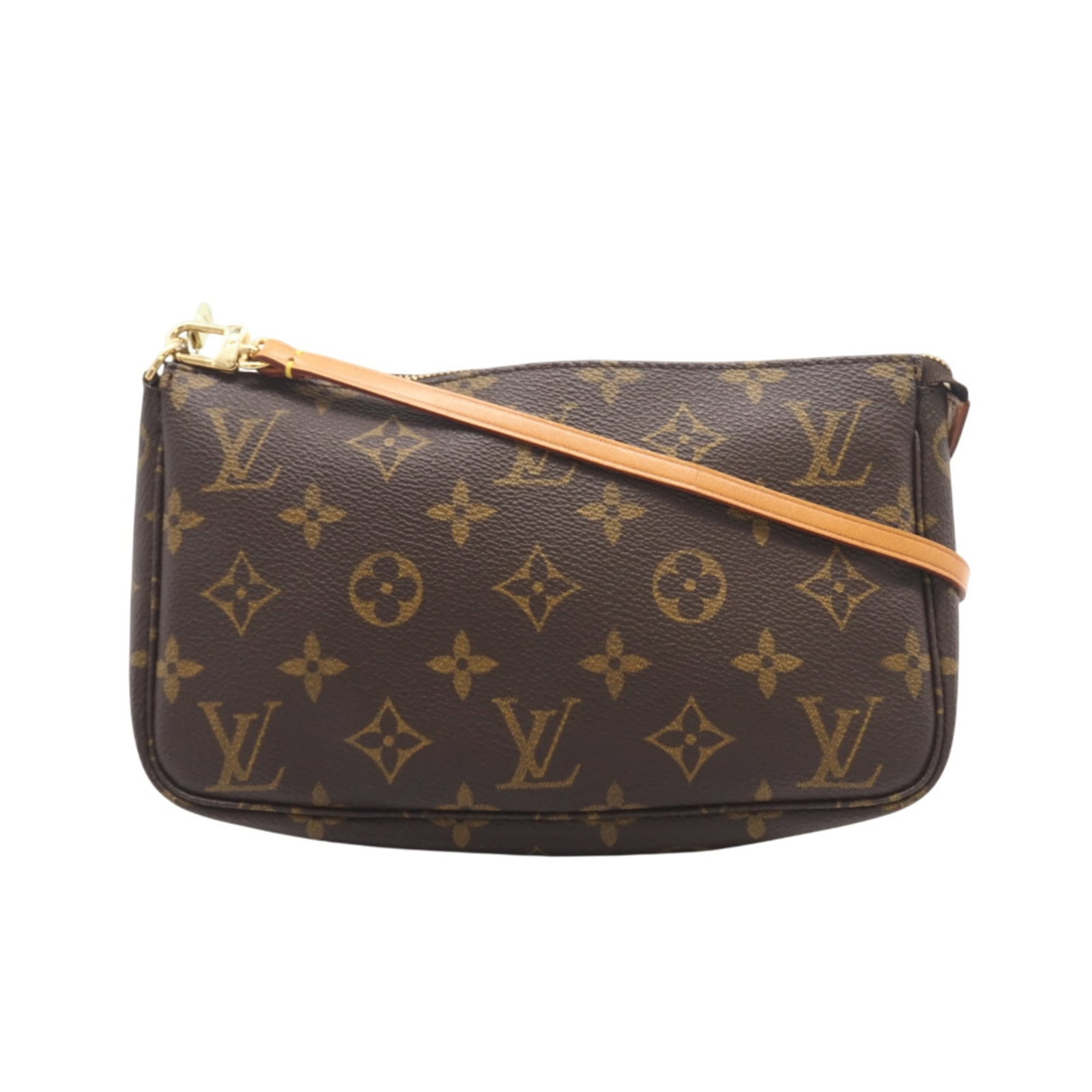 Louis Vuitton Pouch - Coated Canvas & Leather: Louis Vuitton Pouch - Coated Canvas & Leather A timeless piece from the iconic Louis Vuitton brand, this brown coated canvas and leather pouch boasts a classic design that exudes sophistication and el