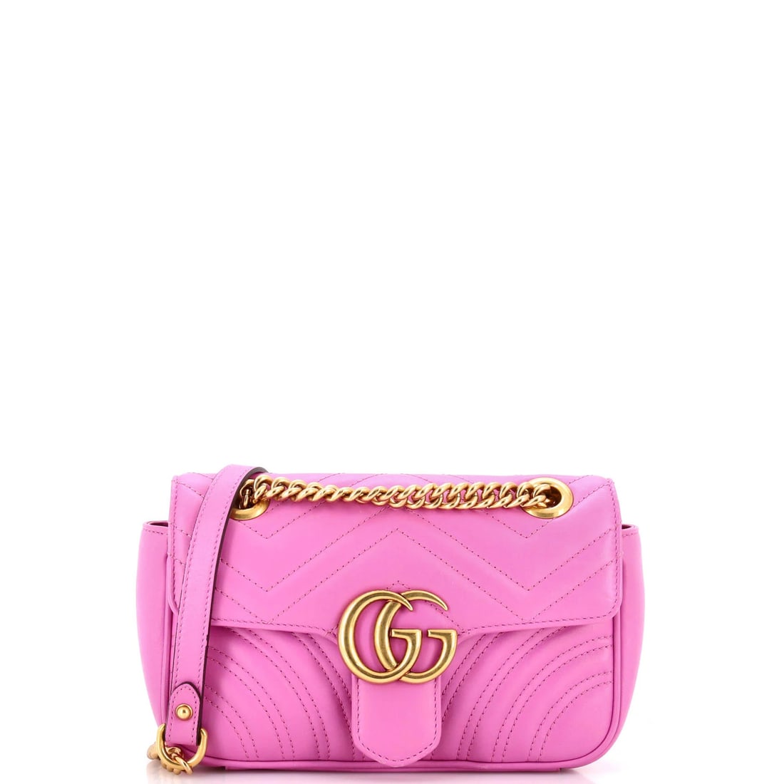Gucci GG Marmont Mini Matelasse Leather Flap Bag: Gucci GG Marmont Mini Matelasse Leather Flap Bag The Gucci GG Marmont Mini Matelasse Leather Flap Bag is a chic and compact accessory that exudes luxury. With its signature GG Marmont design, pink