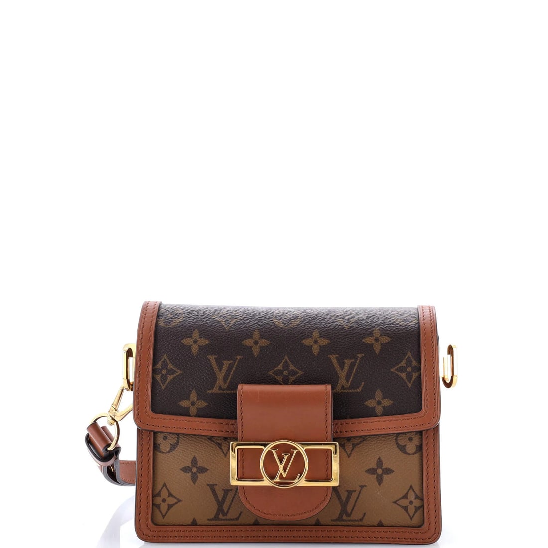 Louis Vuitton Mini Dauphine Shoulder Bag in Reverse Monogram Canvas: Louis Vuitton Mini Dauphine Shoulder Bag in Reverse Monogram Canvas Elevate your everyday style with the iconic Louis Vuitton Mini Dauphine Shoulder Bag, boasting the signature Reverse Monogram